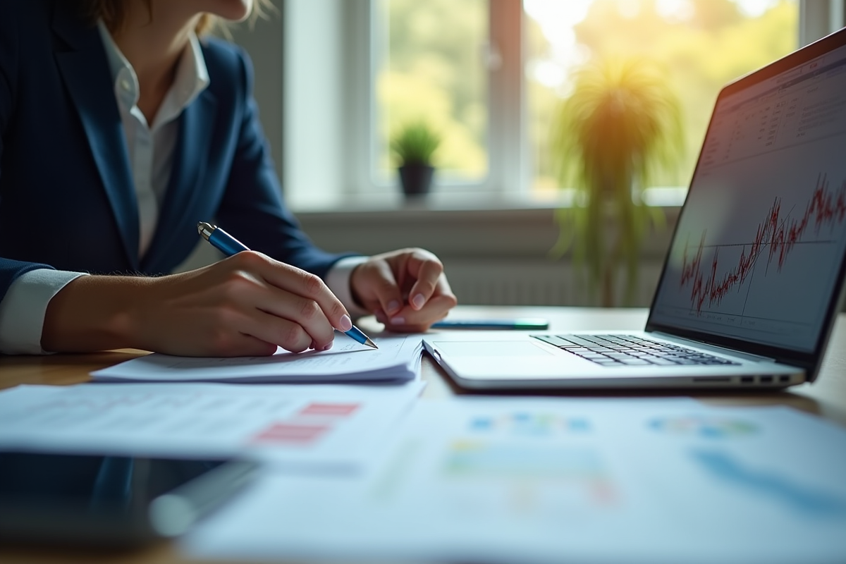Personne analysant des documents financiers au bureau