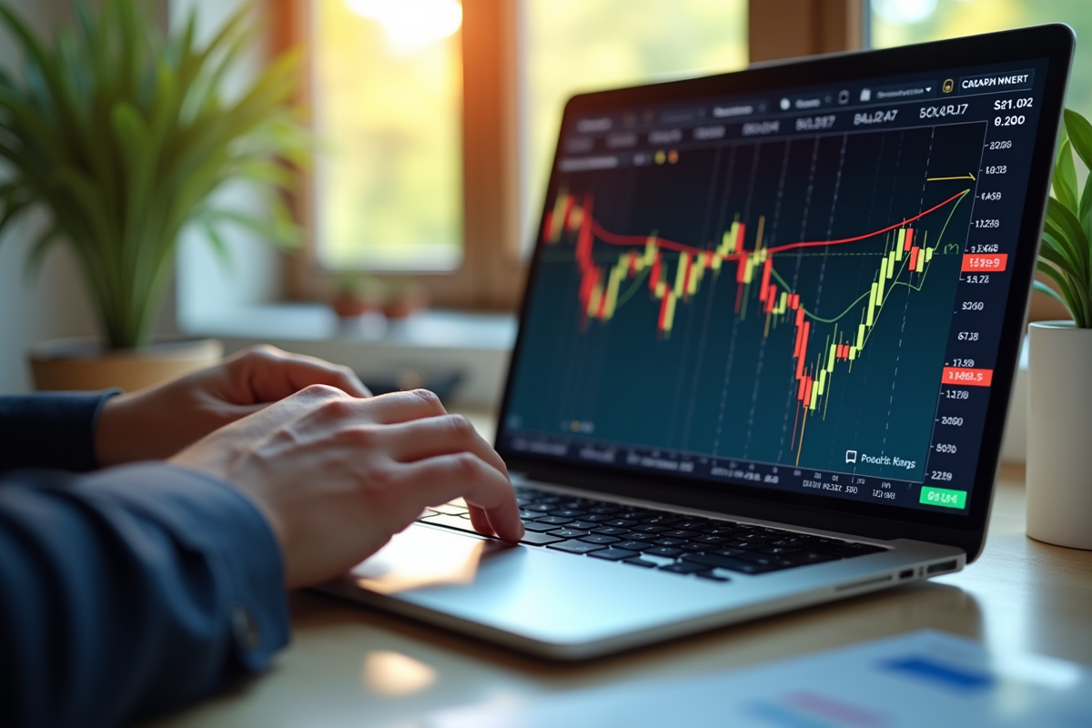 Analyste examinant graphiques financiers dans un bureau lumineux