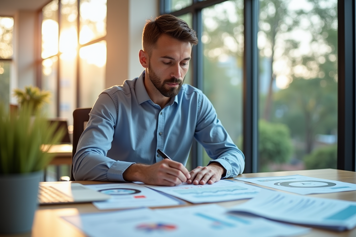 Analyste financier examinant des graphiques de taux d'intérêt