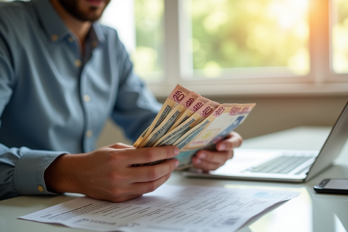 Personne tenant des billets internationaux et un formulaire Western Union