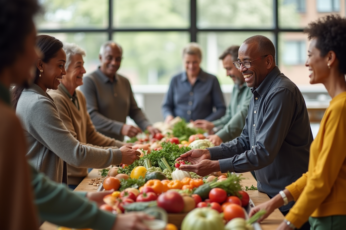 Bénévoles distribuant des aliments aux personnes dans le besoin