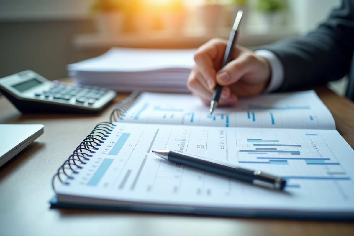 Espace de travail avec documents et calculatrice financière