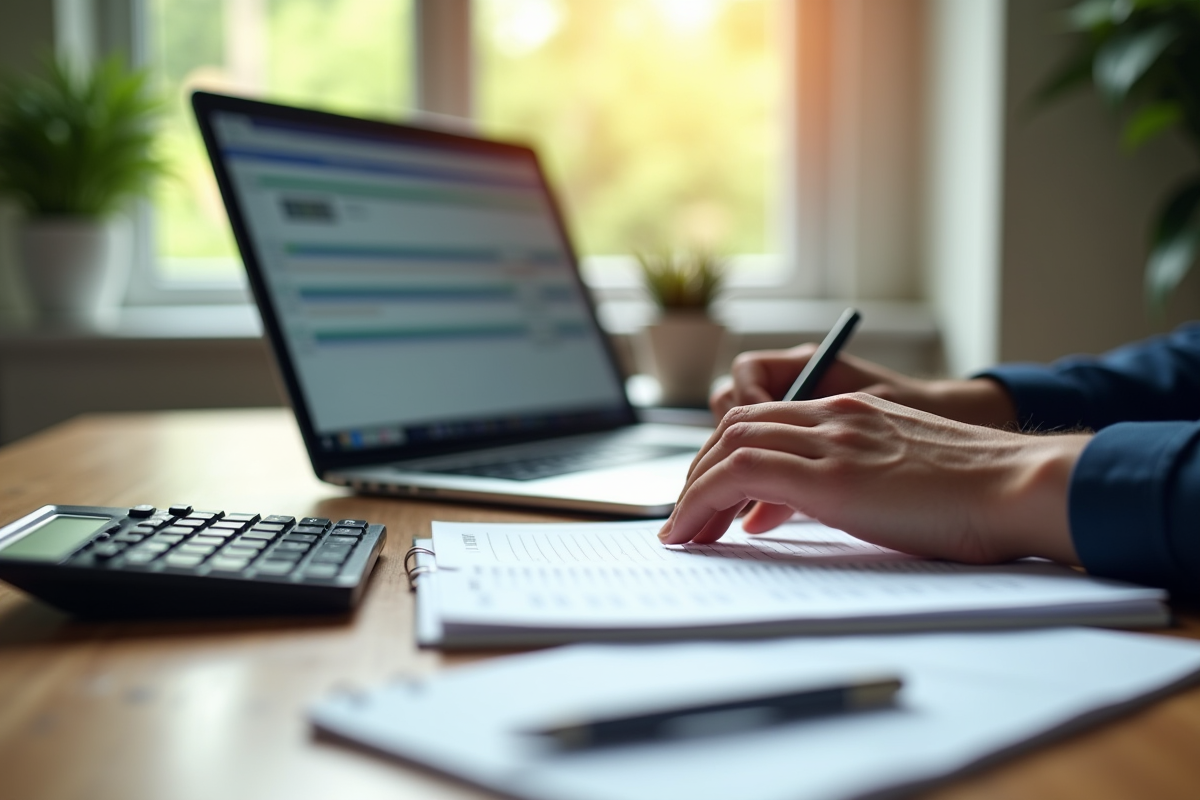 Espace de travail professionnel avec calculs de salaire