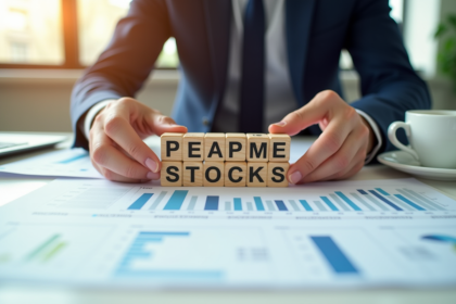 Mains d'un conseiller financier manipulant des blocs en bois avec ETF et actions