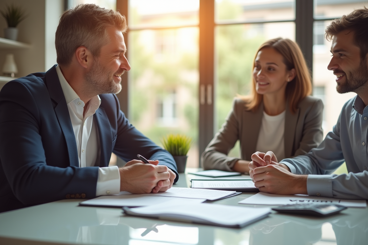 Conseiller financier expliquant options de prêt et investissement
