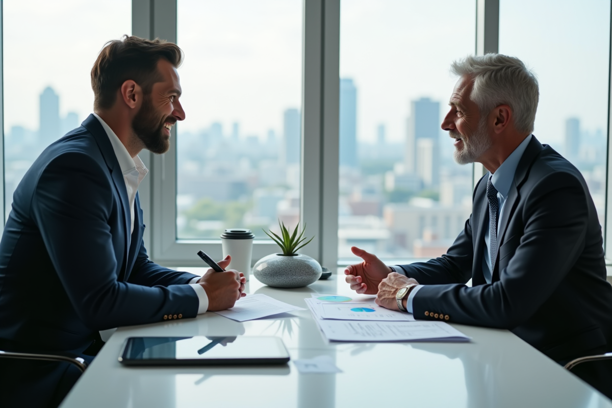 Conseiller financier discutant de prêt avec un client en bureau moderne