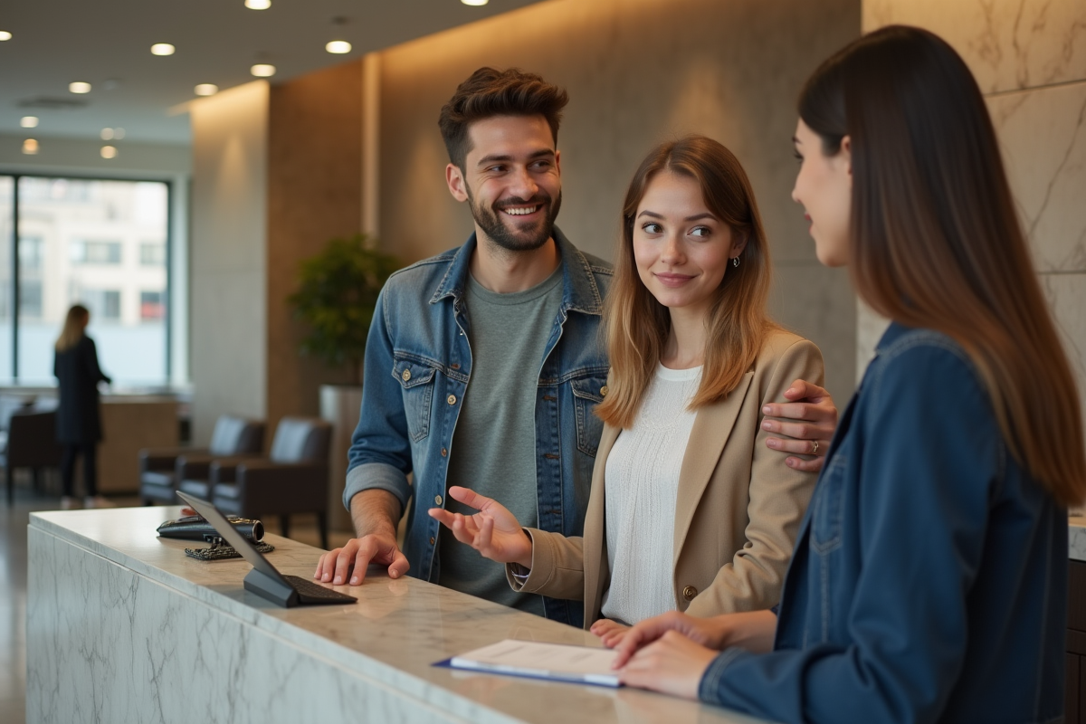 Jeune couple discutant avec un conseiller bancaire