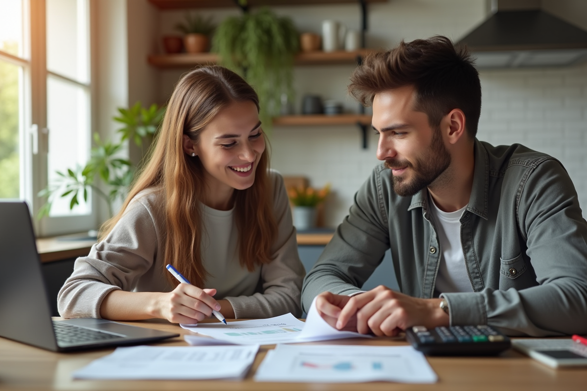 Jeune couple analysant leurs finances à la maison
