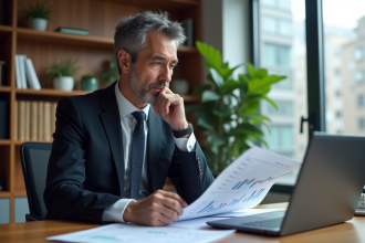 Economiste homme en costume analyse des rapports financiers