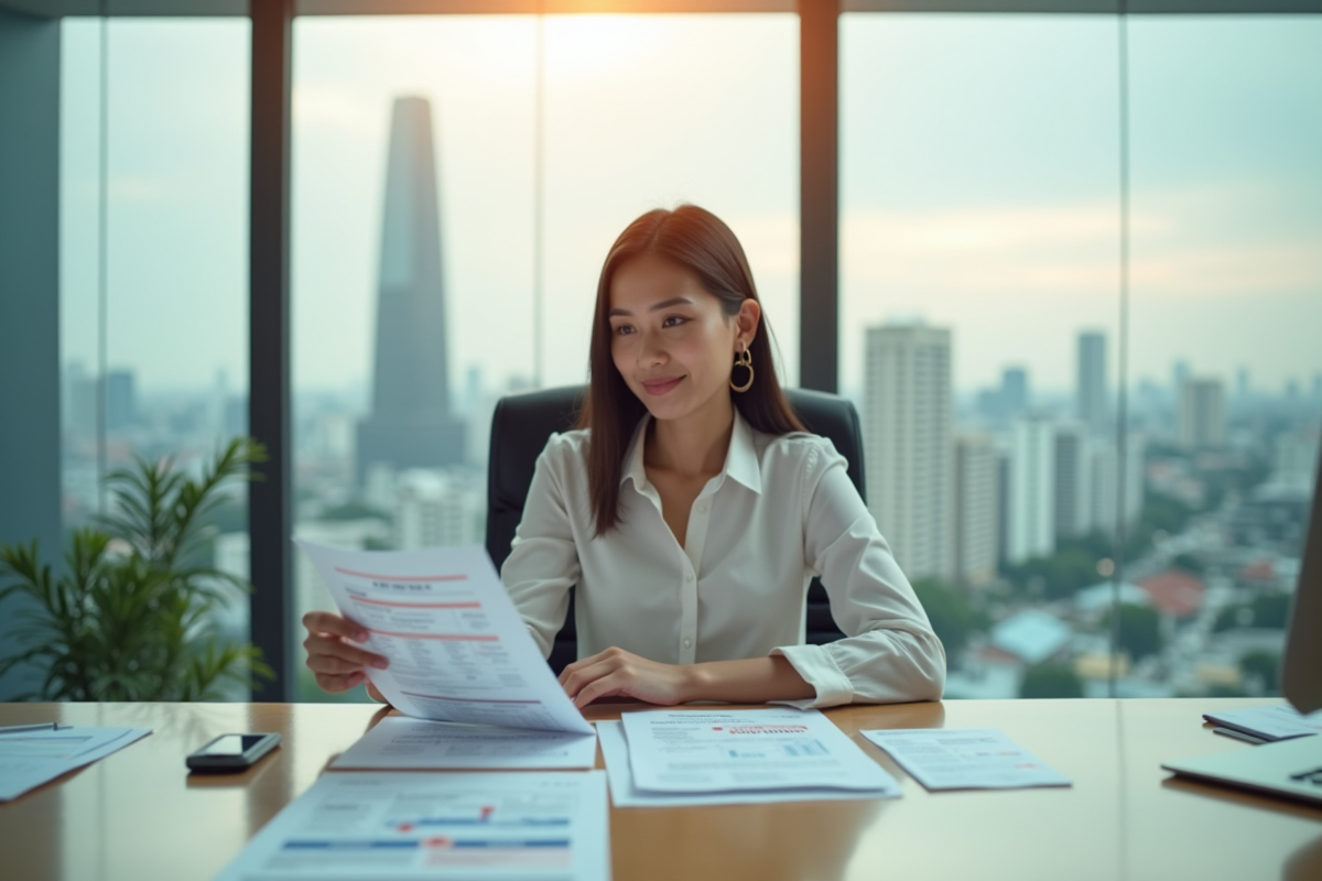 Femme d'affaires confiante dans un bureau moderne à Bangkok