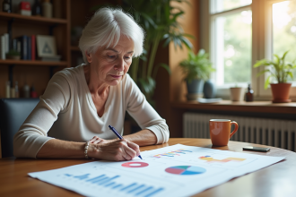 Femme senior confiante planifiant à la maison