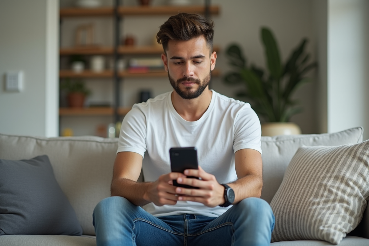 Jeune homme créant une carte virtuelle sur son smartphone