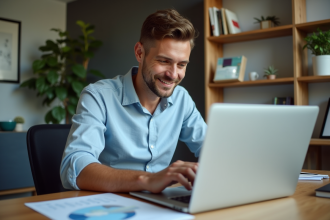 Jeune homme concentré analysant des graphiques Solana à son bureau