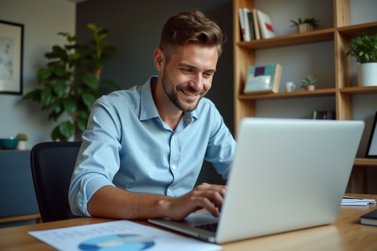 Jeune homme concentré analysant des graphiques Solana à son bureau