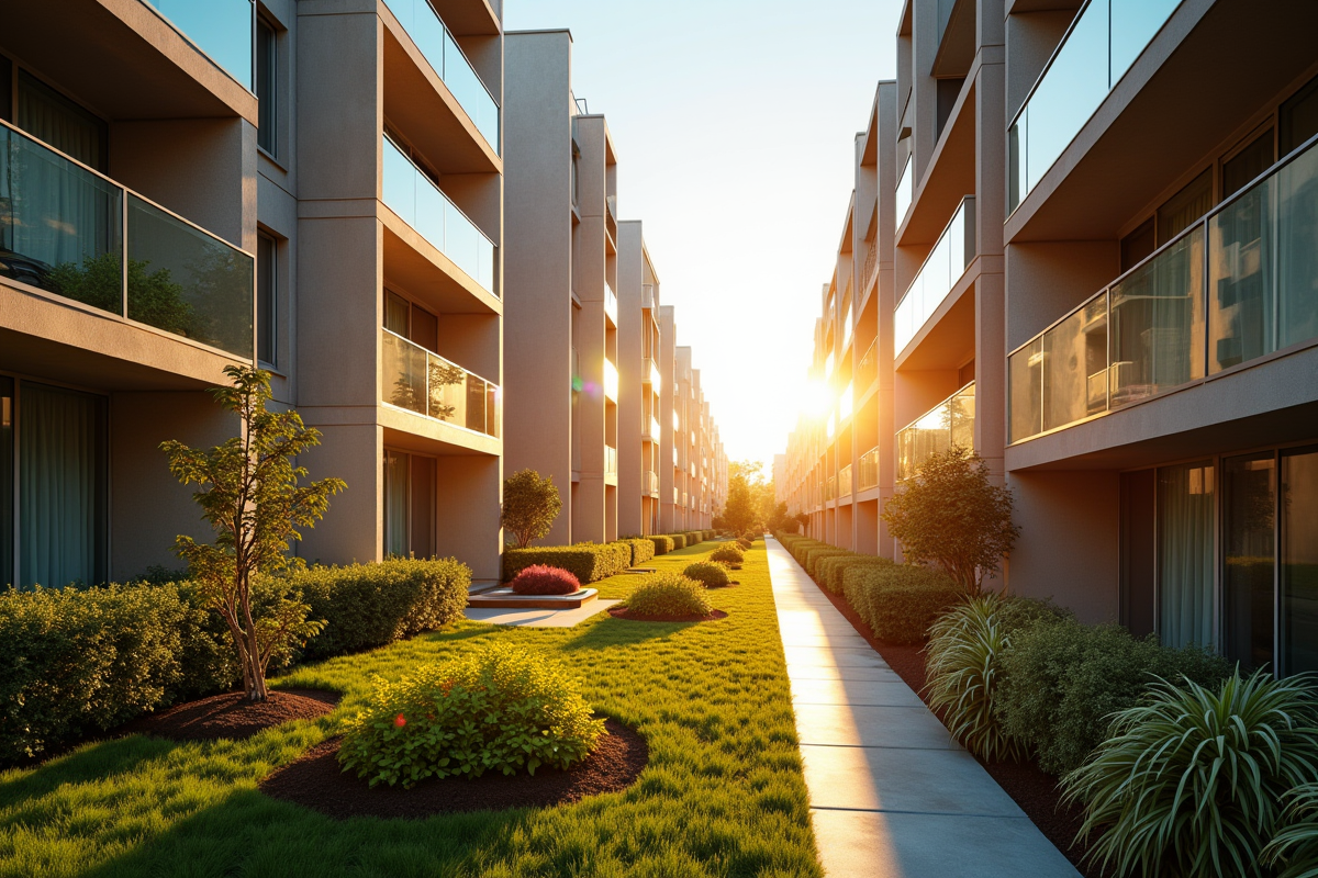 Immeuble résidentiel moderne en lumière dorée