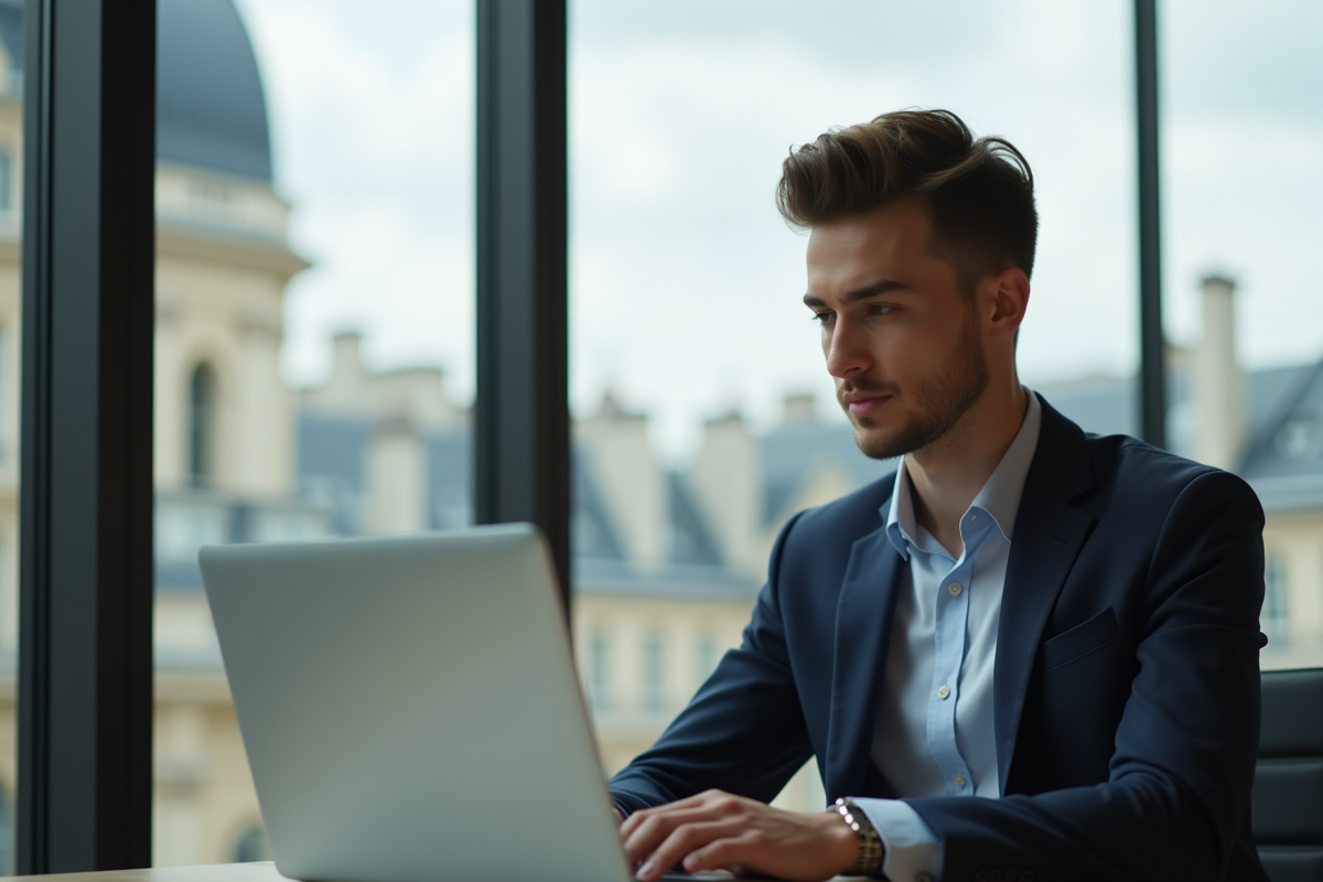 Jeune professionnel confiant travaillant à Paris