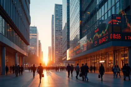Lever de soleil sur La Défense avec gratte-ciel modernes et professionnels