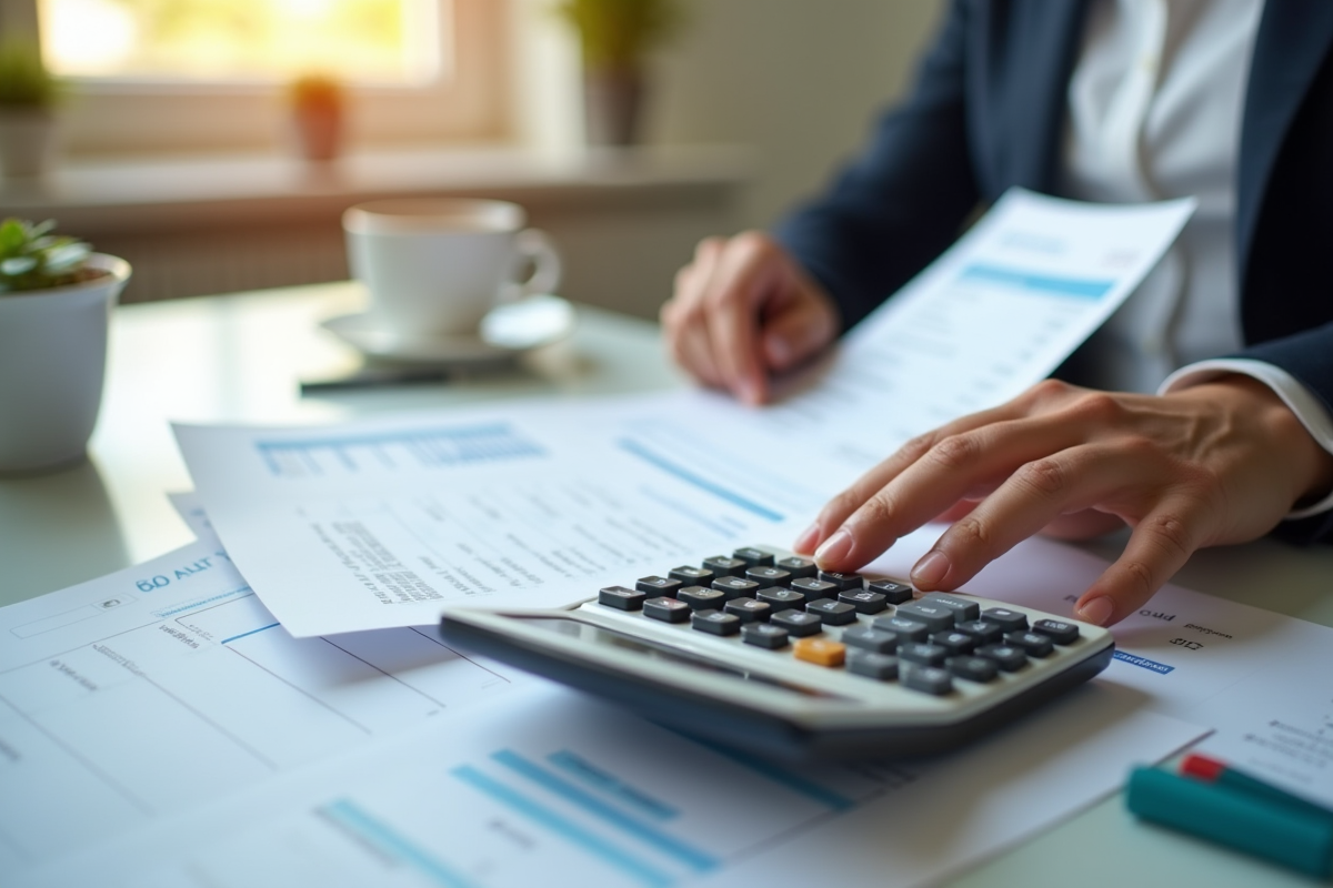 Mains tenant une calculatrice et fiche de salaire