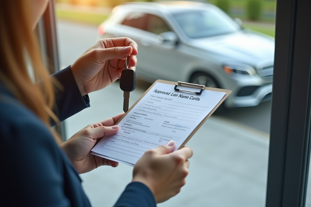 Mains tenant une clé de voiture et un formulaire de prêt