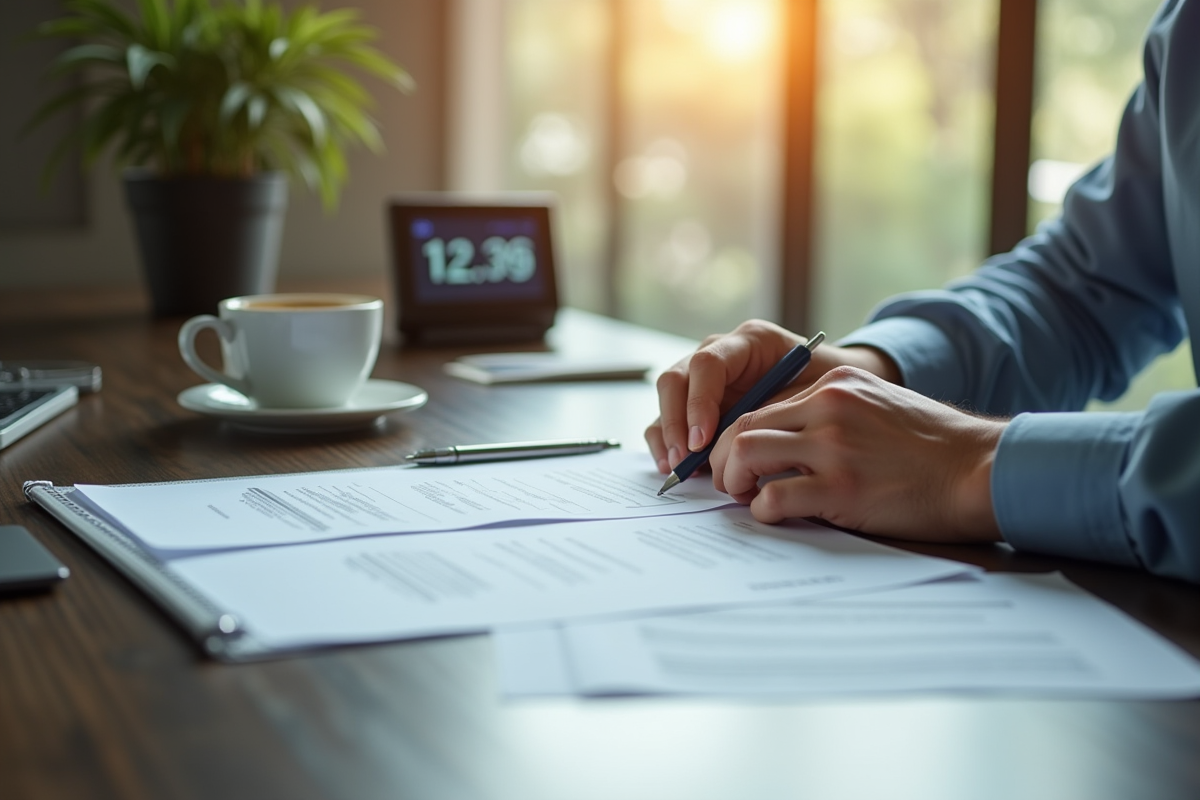 Personne examinant des documents financiers au bureau