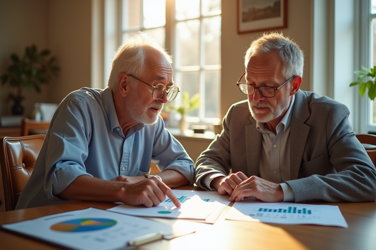 Personnes âgées et jeunes lisant des documents avec graphiques