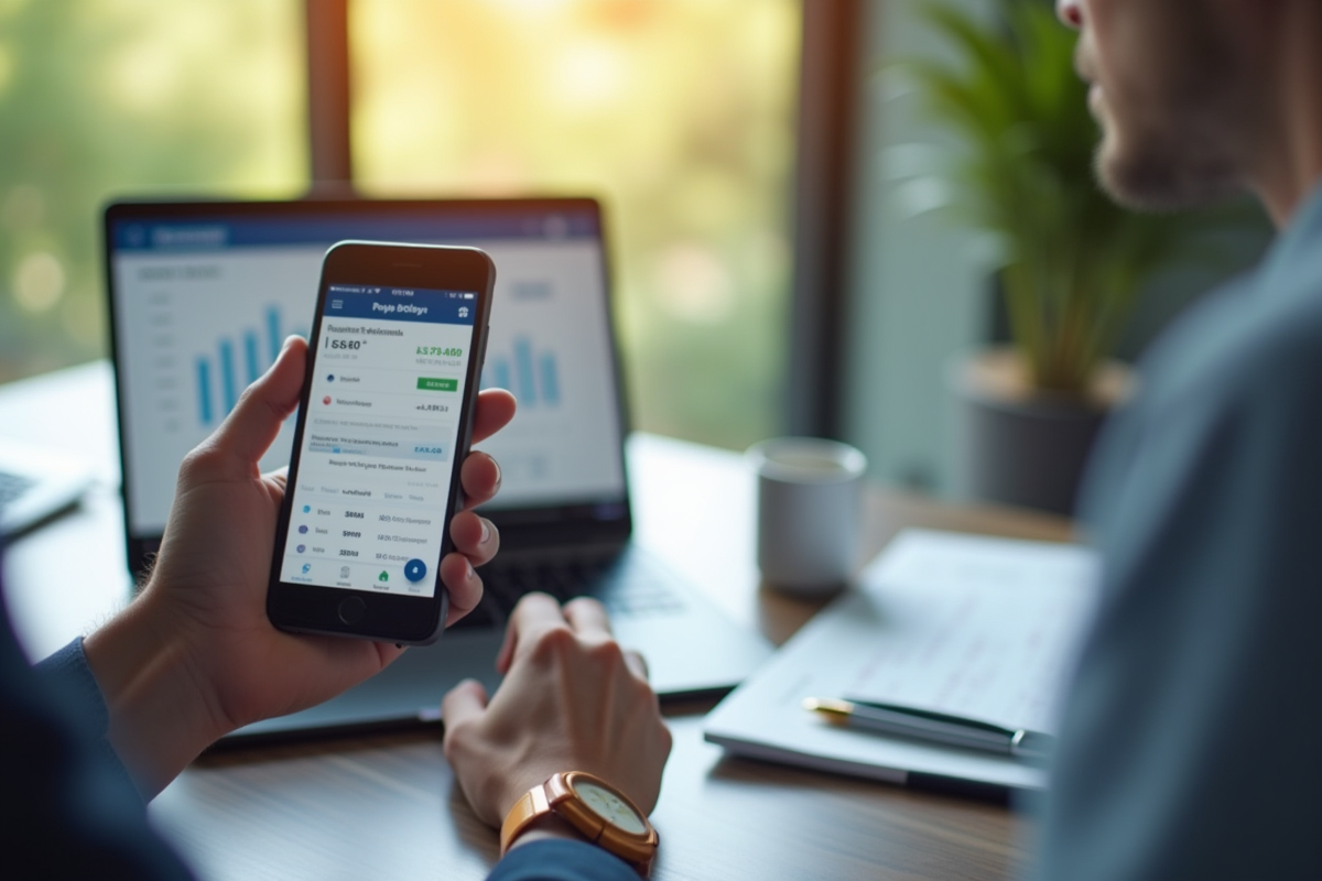 Main d'un professionnel tenant un smartphone avec portefeuille crypto