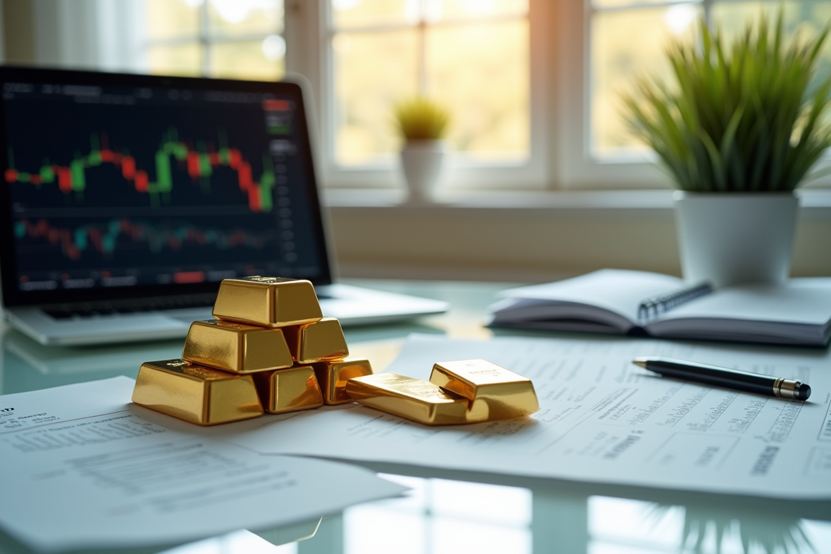 Portefeuille diversifie avec or et documents financiers