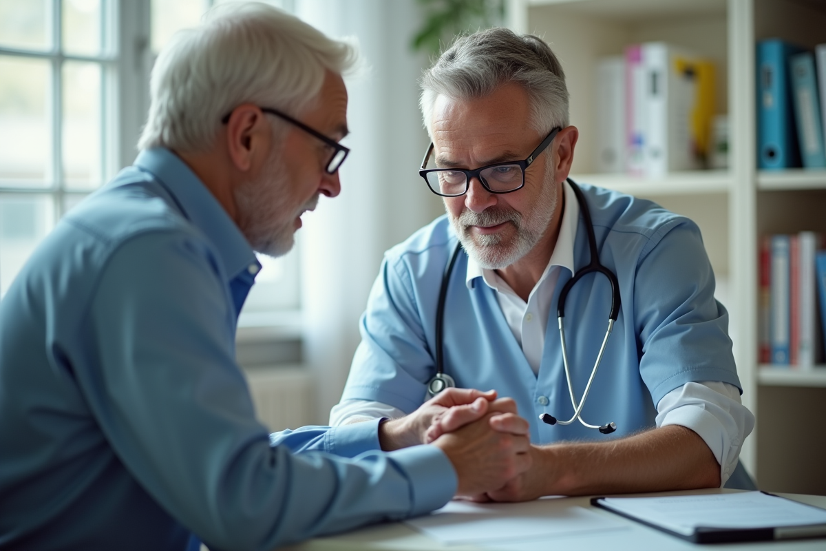 Professionnel de santé soutenant un senior