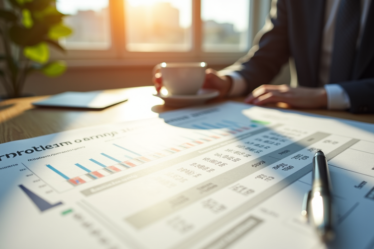 Rapport de dividendes et résumé boursier sur table ensoleillée