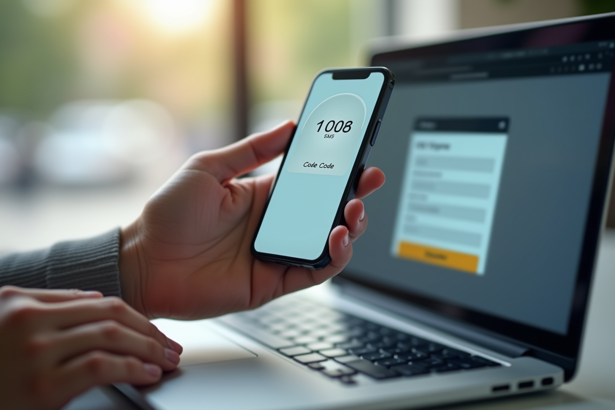 Téléphone recevant un code 3D Secure par SMS lors d