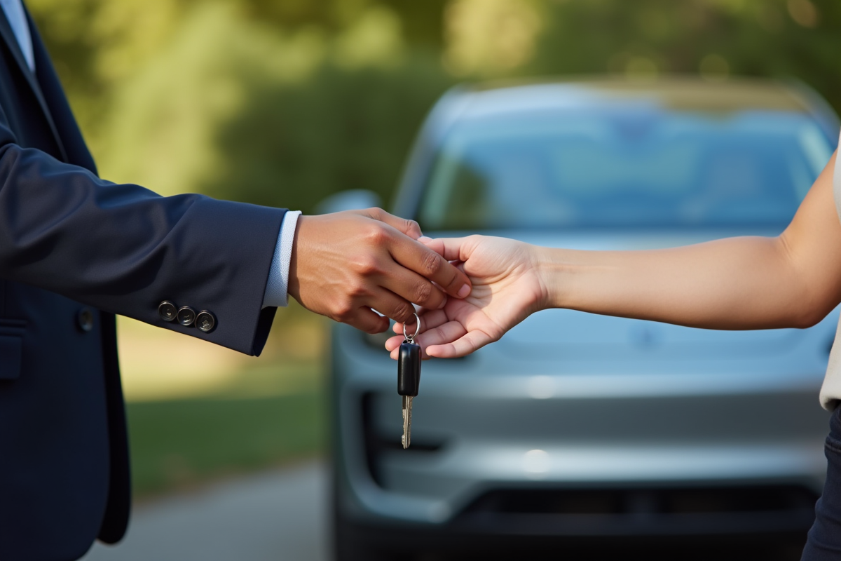 Remise des clés de voiture électrique à une personne diversifiée