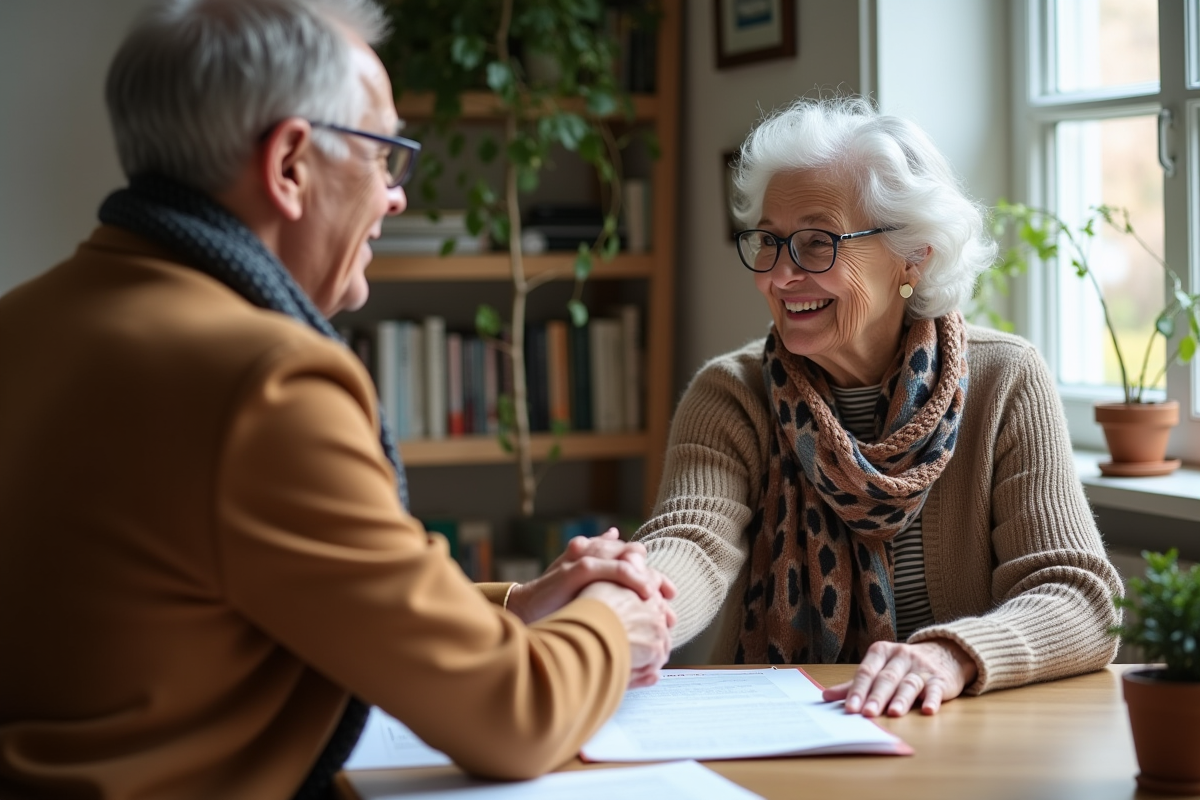 Femme retraitée serrant la main d