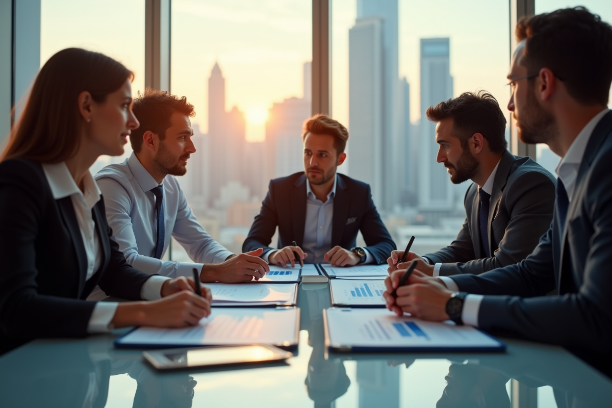 Professionnels discutant autour d