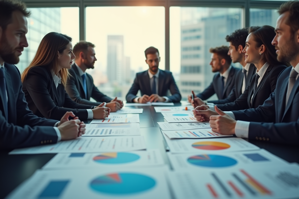 Groupe de professionnels analysant des graphiques financiers