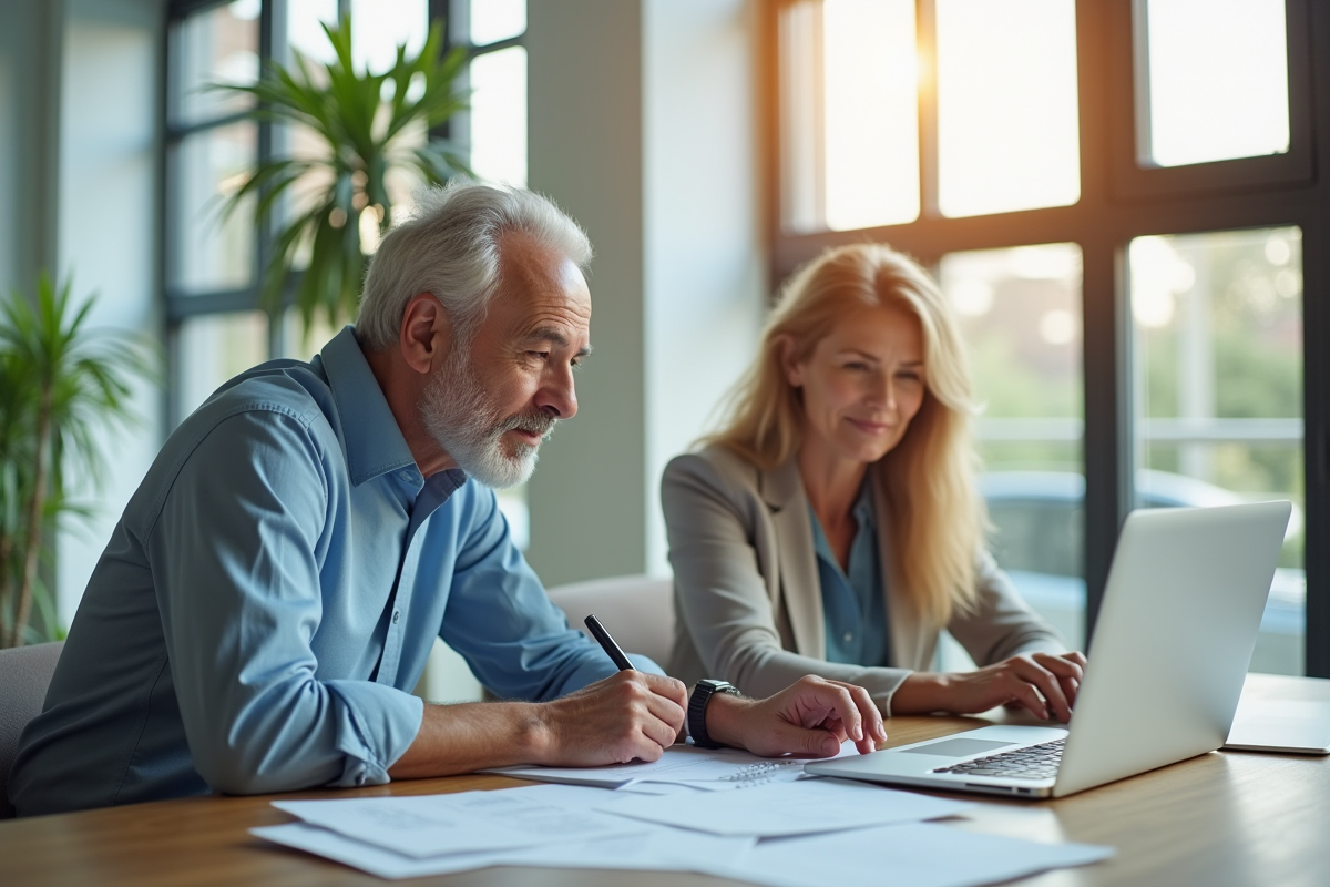Senior homme et femme travaillant ensemble au bureau